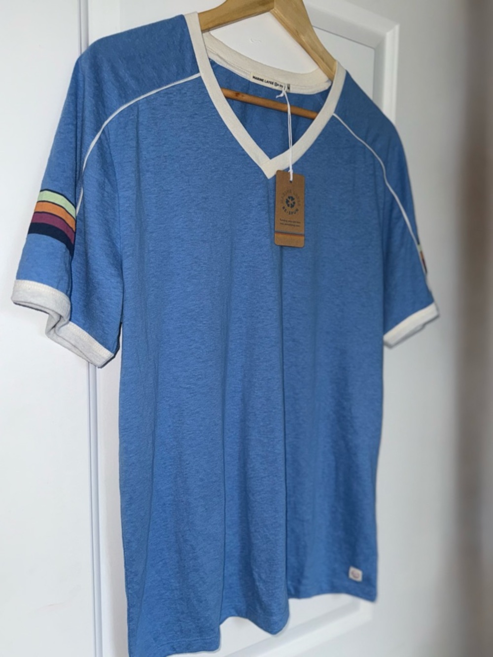 Marine Layer Re-Spun Varsity V-Neck Tee in Marina Blue - NWT - Picture 5 of 8